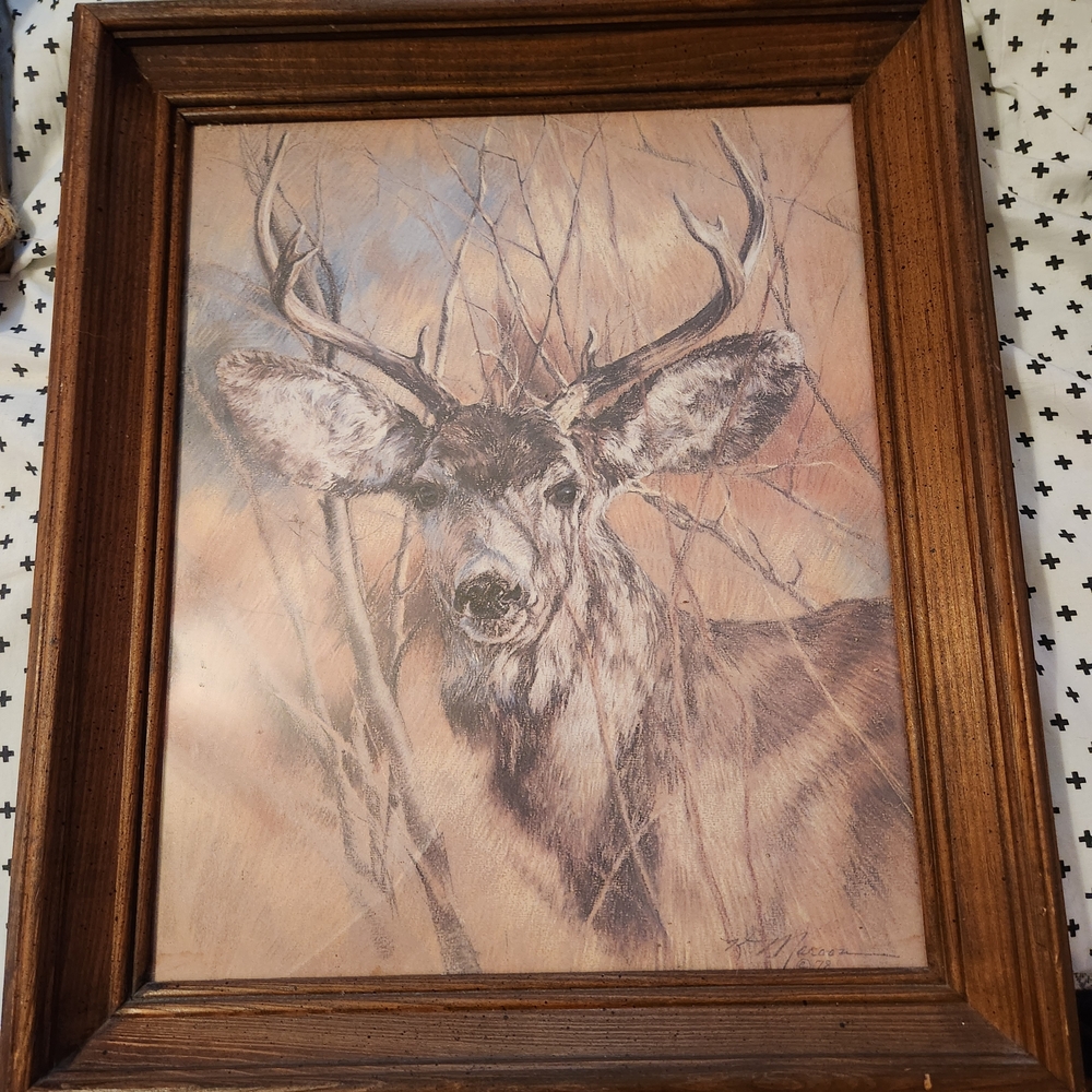 Home Interiors Majestic Deer Illustration in Brown Frame